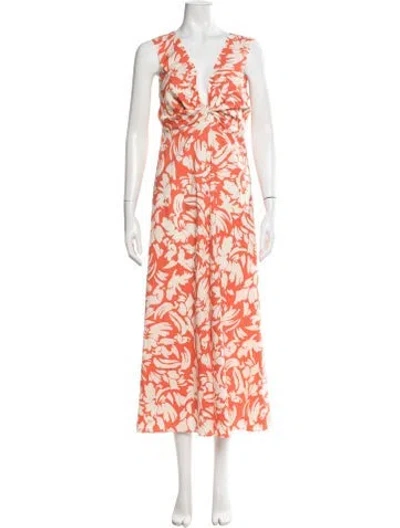 Pre-owned Misa Floral Print Midi Length Dress In Orange