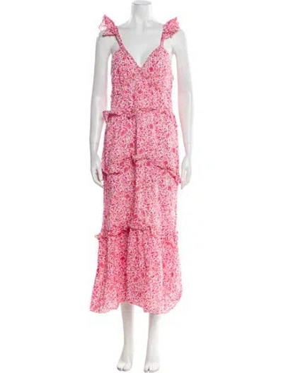 Pre-owned Misa Floral Print Midi Length Dress In Pink