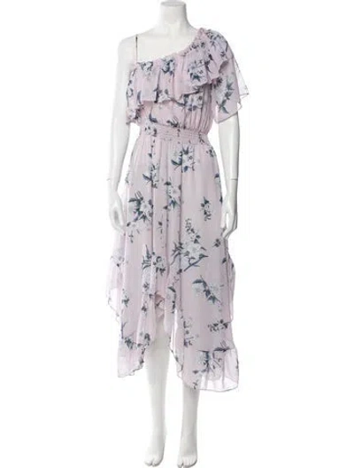 Pre-owned Misa Floral Print Midi Length Dress In Pink