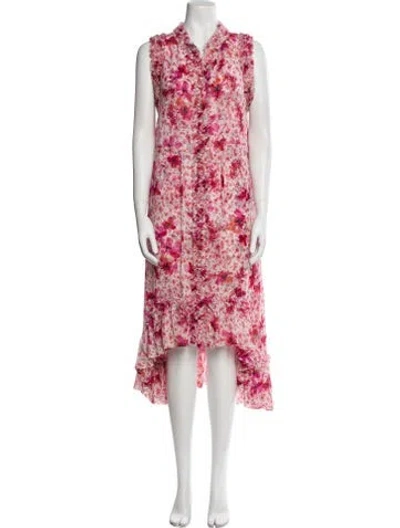 Pre-owned Misa Floral Print Midi Length Dress In Pink