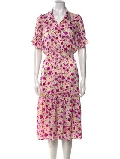 Pre-owned Misa Floral Print Midi Length Dress In Pink