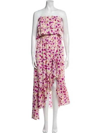 Pre-owned Misa Floral Print Midi Length Dress In Pink