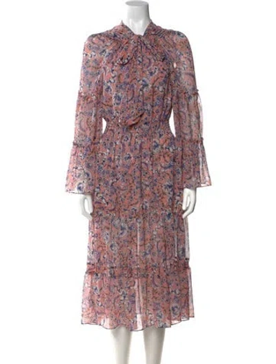 Pre-owned Misa Floral Print Midi Length Dress In Pink