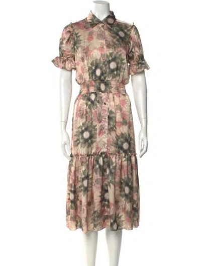 Pre-owned Misa Floral Print Midi Length Dress In Pink