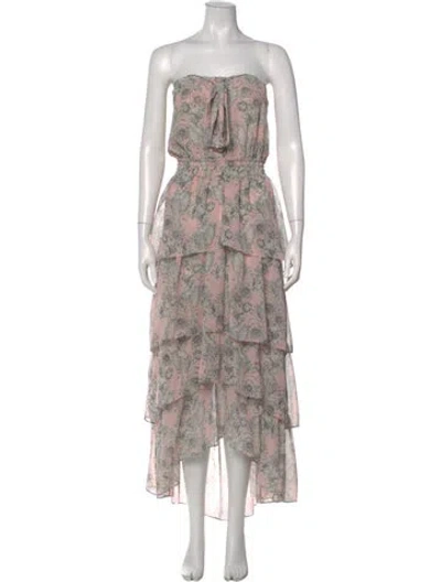 Pre-owned Misa Floral Print Midi Length Dress In Pink