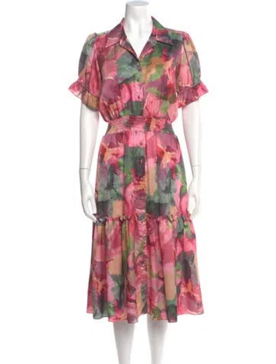 Pre-owned Misa Floral Print Midi Length Dress In Pink