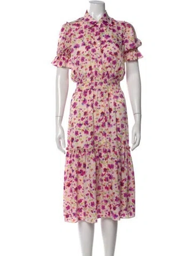 Pre-owned Misa Floral Print Midi Length Dress In Pink