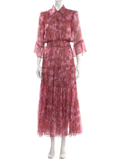 Pre-owned Misa Floral Print Midi Length Dress In Pink