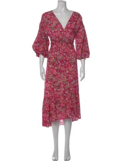 Pre-owned Misa Floral Print Midi Length Dress In Pink