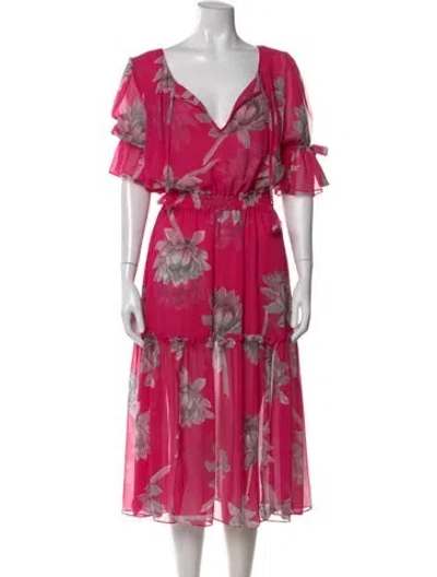 Pre-owned Misa Floral Print Midi Length Dress In Pink