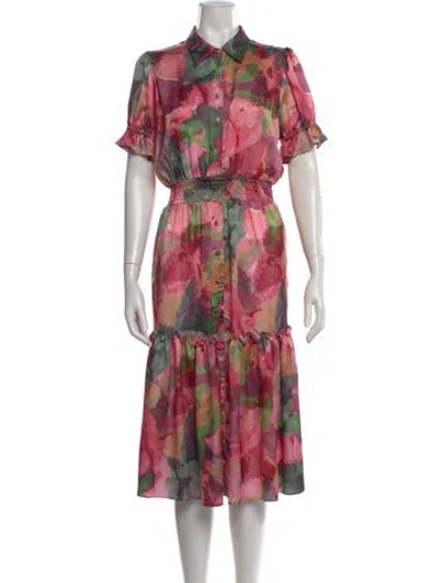 Pre-owned Misa Floral Print Midi Length Dress In Pink