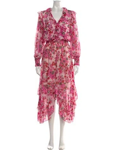 Pre-owned Misa Floral Print Midi Length Dress In Pink