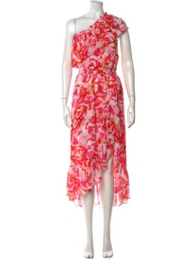 Pre-owned Misa Floral Print Midi Length Dress In Pink