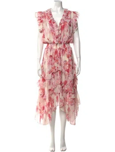 Pre-owned Misa Floral Print Midi Length Dress In Pink