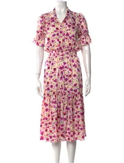 Pre-owned Misa Floral Print Midi Length Dress In Pink