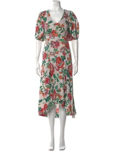 Pre-owned Misa Floral Print Midi Length Dress In Pink