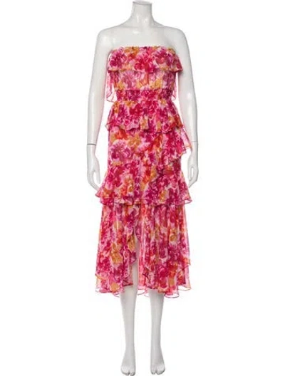 Pre-owned Misa Floral Print Midi Length Dress In Pink