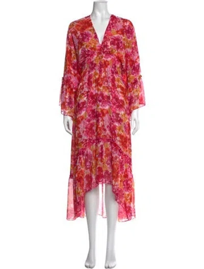 Pre-owned Misa Floral Print Midi Length Dress In Pink