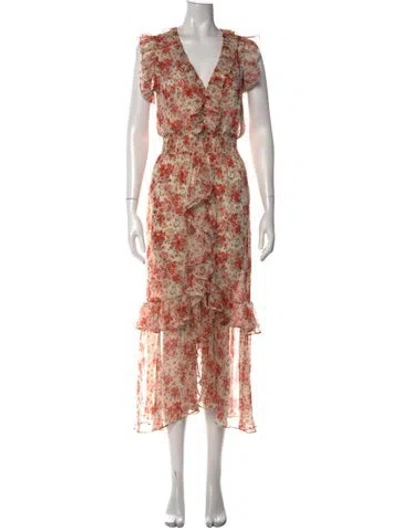 Pre-owned Misa Floral Print Midi Length Dress In Pink