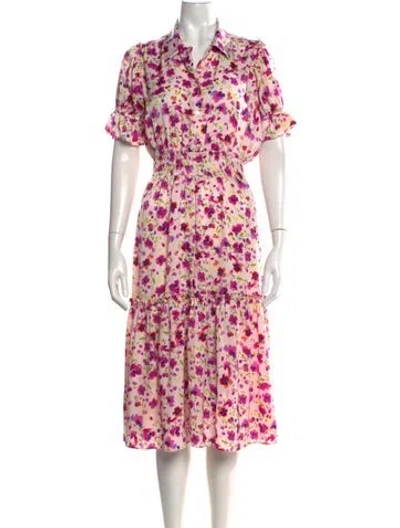 Pre-owned Misa Floral Print Midi Length Dress In Pink