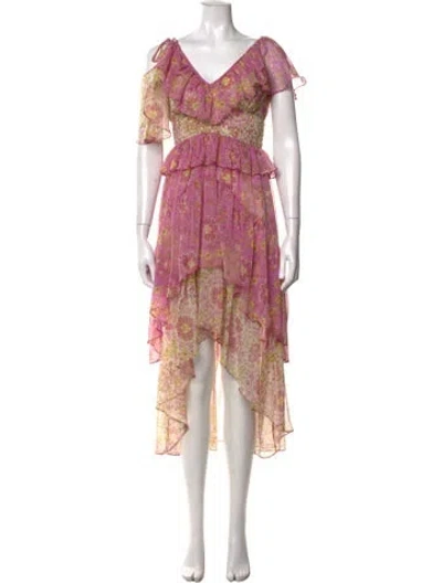 Pre-owned Misa Floral Print Midi Length Dress In Pink