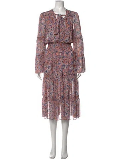 Pre-owned Misa Floral Print Midi Length Dress In Pink