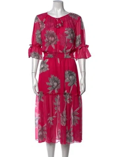 Pre-owned Misa Floral Print Midi Length Dress In Pink