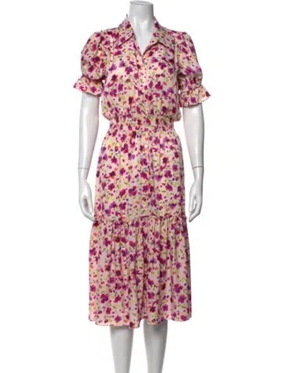 Pre-owned Misa Floral Print Midi Length Dress In Pink