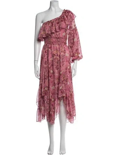 Pre-owned Misa Floral Print Midi Length Dress In Pink