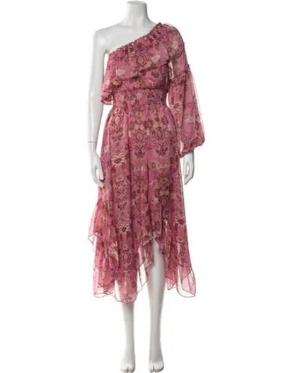 Pre-owned Misa Floral Print Midi Length Dress In Pink