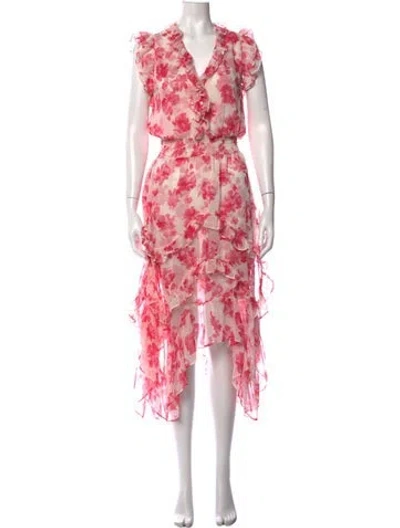 Pre-owned Misa Floral Print Midi Length Dress In Pink