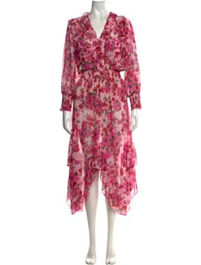 Pre-owned Misa Floral Print Midi Length Dress In Pink