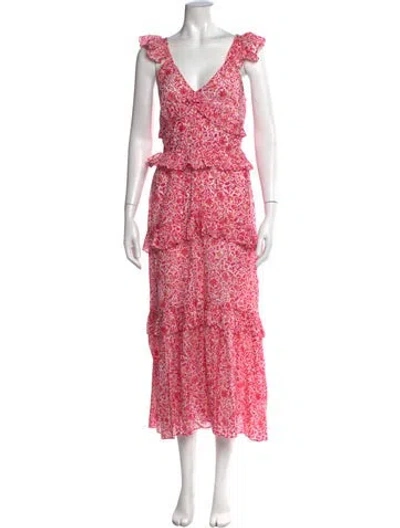 Pre-owned Misa Floral Print Midi Length Dress In Pink