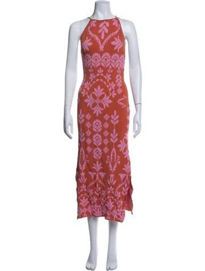 Pre-owned Misa Floral Print Midi Length Dress In Pink