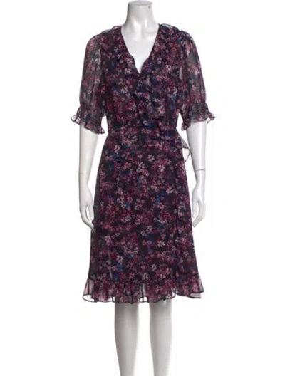 Pre-owned Misa Floral Print Midi Length Dress In Pink