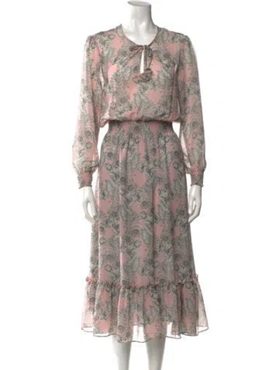 Pre-owned Misa Floral Print Midi Length Dress In Pink