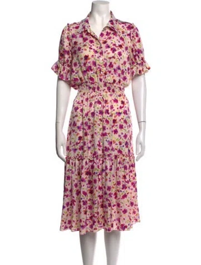 Pre-owned Misa Floral Print Midi Length Dress In Pink