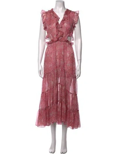 Pre-owned Misa Floral Print Midi Length Dress In Pink