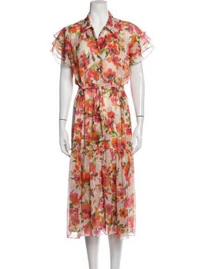Pre-owned Misa Floral Print Midi Length Dress In Pink
