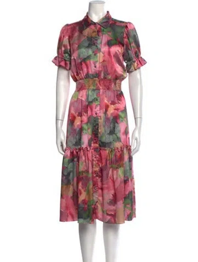 Pre-owned Misa Floral Print Midi Length Dress In Pink