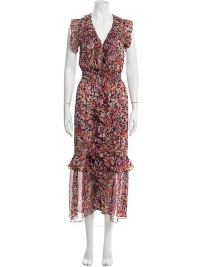 Pre-owned Misa Floral Print Midi Length Dress In Pink