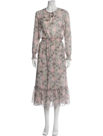 Pre-owned Misa Floral Print Midi Length Dress In Pink