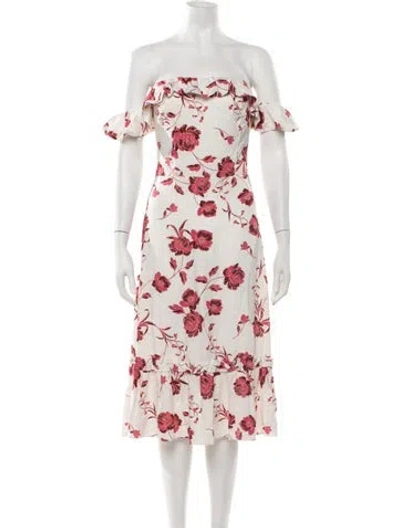 Pre-owned Misa Floral Print Midi Length Dress In Pink/white