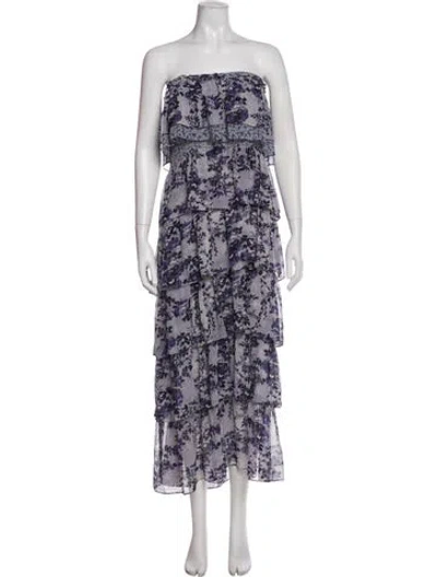 Pre-owned Misa Floral Print Midi Length Dress In Purple