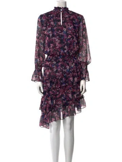 Pre-owned Misa Floral Print Midi Length Dress In Purple
