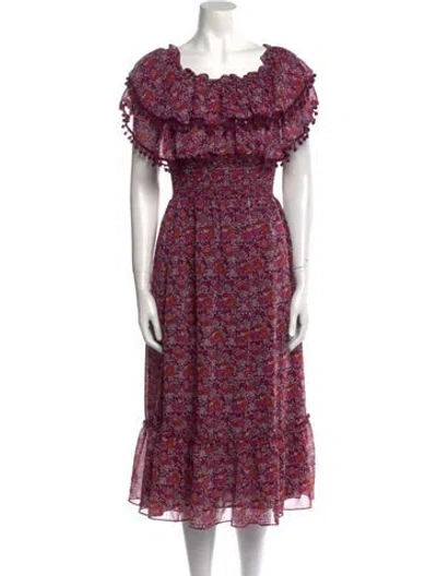Pre-owned Misa Floral Print Midi Length Dress In Purple