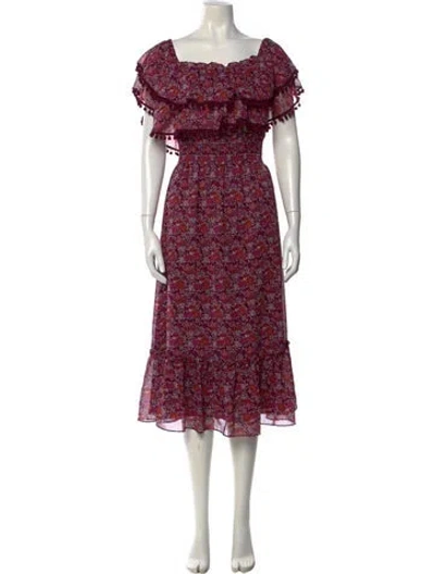 Pre-owned Misa Floral Print Midi Length Dress In Purple