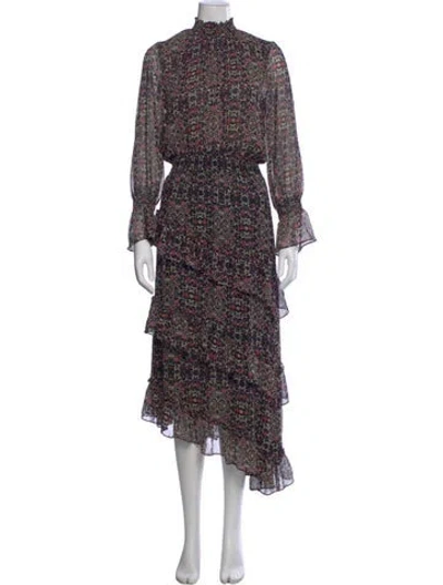 Pre-owned Misa Floral Print Midi Length Dress In Purple