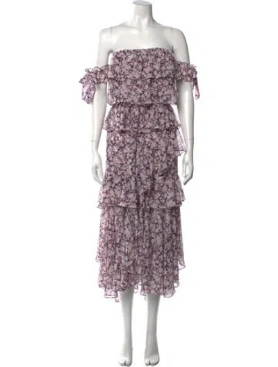 Pre-owned Misa Floral Print Midi Length Dress In Purple