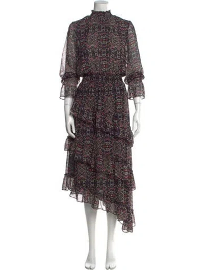 Pre-owned Misa Floral Print Midi Length Dress In Purple